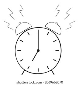 An outline vector illustration of an alarm clock isolated on transparent background. Designed in black and white colors for web concepts, prints, templates
