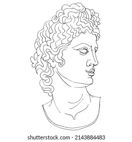 Outline vector illustration of Apollo Belvedere. Black and white line art of antique sculpture.