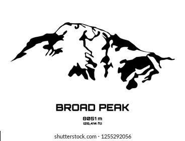 Outline vector illustration of Broad Peaka (8051 m)