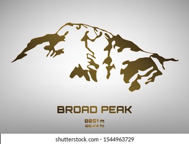 Outline vector illustration of bronze Broad Peaka (8051 m)