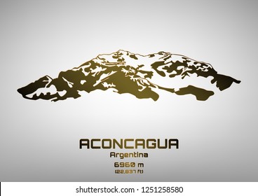 Outline vector illustration of bronze Mt. Aconcagua (6960 m)