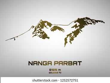 Outline vector illustration of bronze Mt. Nanga Parbat (8091 m)