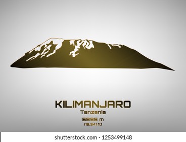 Outline vector illustration of bronze Mt. Kilimanjaro (5895 m)