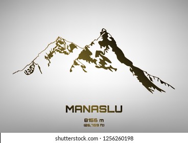 Outline vector illustration of bronze Mt. Manaslu (8156 m)