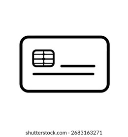 Ilustración vectorial de contorno de un icono de tarjeta con un chip y una banda magnética aislados sobre fondo transparente. La simplicidad en el diseño mejora la versatilidad.