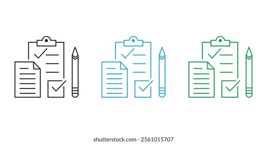 outline vector illustration checklist icons, a clipboard with checkmarks symbol ideal for productivity themed projects 