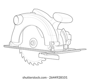 Outline vector Illustration of Circular Saw Power Tool – Cordless Handheld Electric Wood Cutter.
