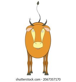 An outline vector illustration of a cow isolated on transparent background. Designed in orange, pink, light yellow colors for web concepts, prints, wraps, templates.