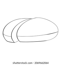 An outline vector illustration of a cut round bun isolated on transparent background. Designed in black and white colors for web concepts, prints, templates