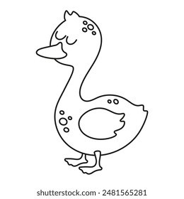 Outline-Vektorillustration mit süßer Ente isoliert auf weißem Hintergrund