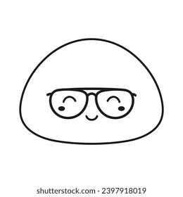 outline vector illustration with cute mochi icon isolated on white, traditional japanese rice dessert, cartoon funny character with kawaii face