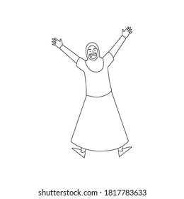 Outline vector illustration design jumping woman isolated on white background