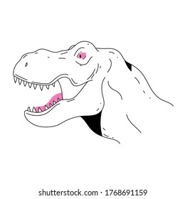 Outline vector illustration of dinosaur in minimalistic trendy style for print, emblem, logo design and icon. Line art drawing or portrait of tyrannosaur in black and white isolated and editable. 