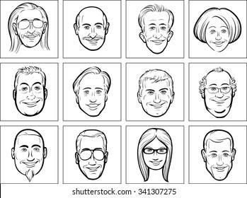 outline vector illustration of diverse business people faces