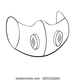 An outline vector illustration of a face mask with flaps isolated on white background. Designed in black and white colors for medical concepts
