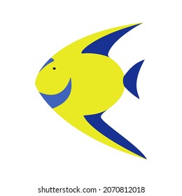 An outline vector illustration of a fish isolated on transparent background. Designed in blue and yellow colors for web concepts, prints, templates