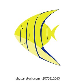 An outline vector illustration of a fish isolated on transparent background. Designed in blue and yellow colors for web concepts, prints, templates