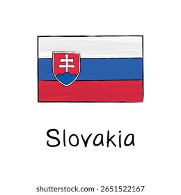 Outline vector illustration of Slovakia’s flag in hand-drawn style. Great for educational resources, banners, and political EU content