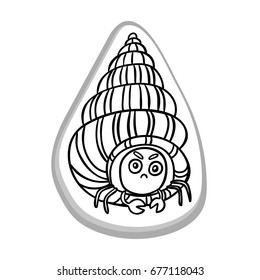 Outline vector illustration of funny  angry cartoon hermit crab