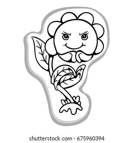 Outline vector illustration of funny cartoon cunning flower