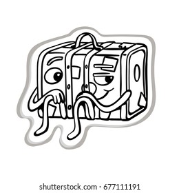 Outline vector illustration of funny sly cartoon suitcase