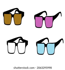 An outline vector illustration of glasses isolated on transparent background. Designed in black and white, pink, brown, blue colors for web concepts, prints, wraps, templates.