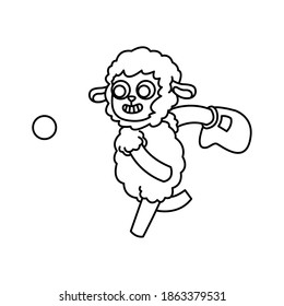 Outline-Vektorgrafik von Schafen, die Baseball spielen, einzeln auf weißem Hintergrund