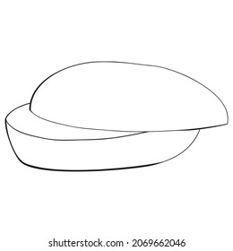 An outline vector illustration of a halved round bun isolated on transparent background. Designed in black and white colors for web concepts, prints, templates