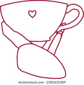 Outline vector illustration of hand holding cup with the heart. Love, romantic, st valentine,s day symbol.