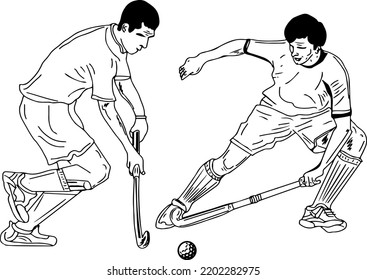 Esbozo de ilustración vectorial de jugador de hockey, campo o hockey dibujo de jugador de hockey, dibujo de doodle de dibujos animados de jugador de hockey de hockey de asia, arte de clip de juego de hockey de asia