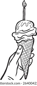 outline vector illustration of ice cream black and white
