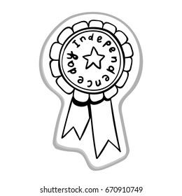 Outline vector illustration of Independence day badge with ribbons. Award rosette with ribbon. Flat design, Vector sticker. 4 July.