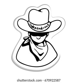 Outline vector illustration of Independence day cartoon cowboy.Vector illustration for independence day. Icon with cowboy for July 4.