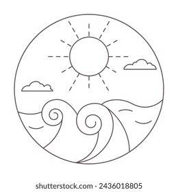 ilustración vectorial esquemática de las olas del océano y el sol
