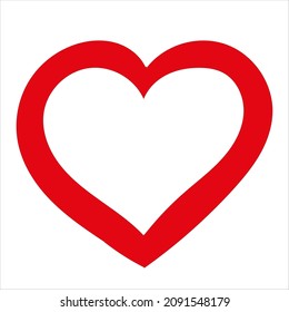 The Outline vector illustration of One beautiful bright red heart isolated on a white background