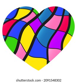The Outline vector illustration of One beautiful bright colored heart isolated on a white background