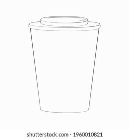 An outline vector illustration of a paper cup with a cap isolated on white background. Suitable for prints, wraps, wallpapers, templates, as a coloring book for kids and adults.