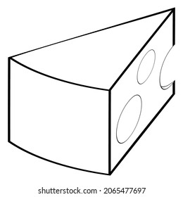 Ilustración esquemática vectorial de un trozo de queso aislado sobre fondo transparente. Diseñado en colores blanco y negro para conceptos web, impresiones, envolturas