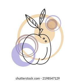 Outline vector illustration of a plum with pits, abstract color in the form of a spots. Hand drawn badge and symbol for printing on baby clothes, textile design, design for grocery store, menu, for