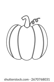 Outline vector illustration of a pumpkin. Black line drawing, minimal style, suitable for Halloween, harvest, and Thanksgiving designs.