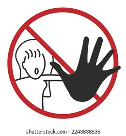 esquema de ilustración vectorial de la ronda roja tachada de mujeres gesto negado o dejado de levantar la mano prohibido, parar, negado, no introducir signo, prohibición, atención, diseño de plantilla de advertencia