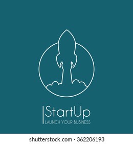 Outline vector illustration of rocket launching