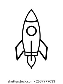 Outline Vector Illustration of a Rocket Ship Launching on a White and Black Background for Creative Projects
