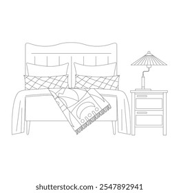 a outline vector illustration of a Scandinavian style interior decor and furniture