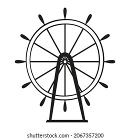 An outline vector illustration of a ship wheel isolated on transparent background. Designed in black and white colors for web concepts, prints, wraps, templates.