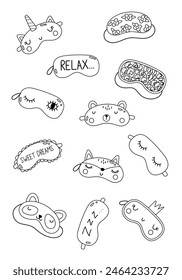 Outline vector illustration of sleep masks for anti-stress coloring book isolated on a white background. Coloring page for adults and children. Vector illustration