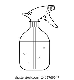 Ilustración del vector de contorno del frasco del pulverizador. Elemento de diseño. Ilustración en blanco y negro	Aislado sobre fondo blanco. 