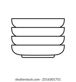 outline vector illustration of stacked dishes, stack of kitchen plate or bowls isolated