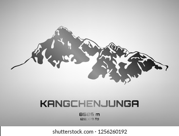 Outline vector illustration of steel Mt. Kangchenjunga (8586 m)