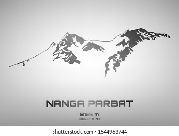 Outline vector illustration of steel Mt. Nanga Parbat (8091 m)